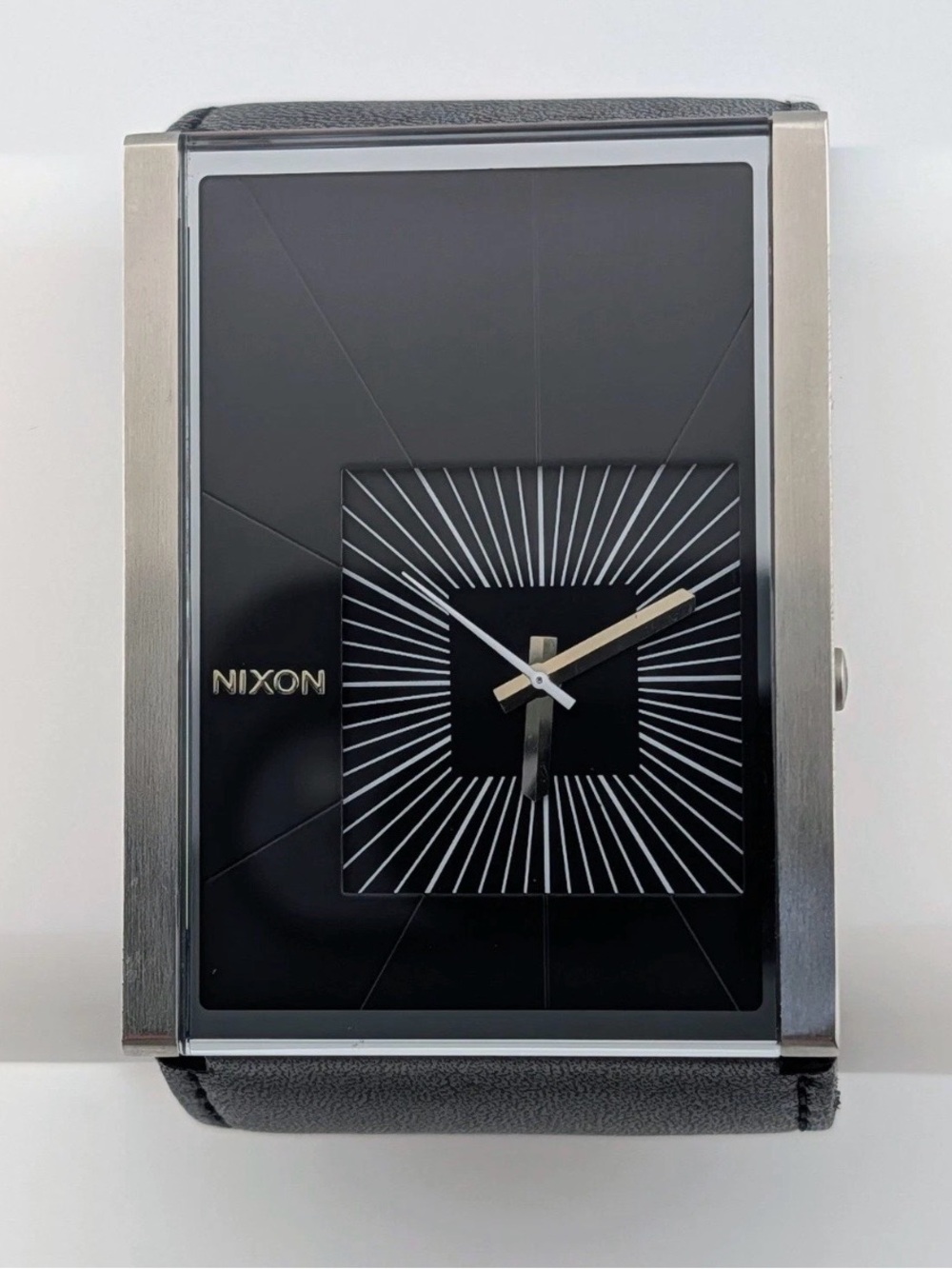 Nixon Rectangular Black Dial Watch with Silver Accents